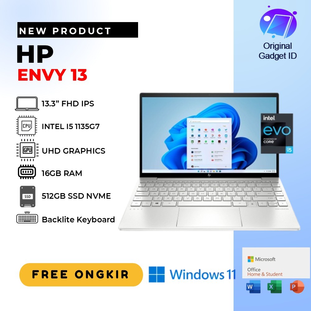 Laptop HP ENVY 13 | Intel Core I5 1135G7 | 16GB On Board | 512GB SSD | WIN11 | 13.3" FHD IPS