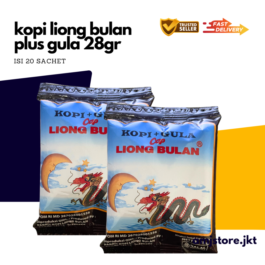 

Kopi Cap Liong Bulan (KOPI + GULA) 2 Renceng 20 Sachet Kopi Legend Jadul Khas Bogor / Kopi + Gula Sachet