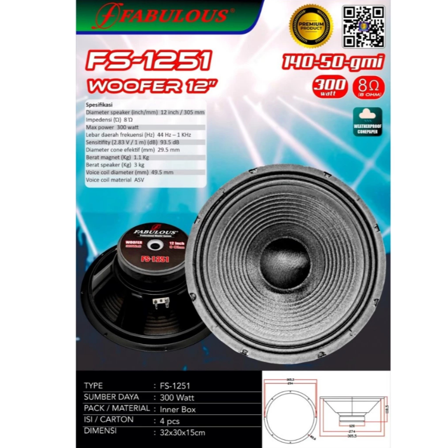 Speaker Woofer "Fabulous 1251dengan ukuran 12 Inch