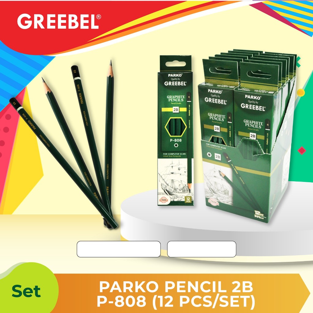 

PARKO Pensil 2B By Greebel P808 1 Pak isi 12 Pcs / Pensil Tulis Ujian Sekolah Pensil Gambar Kayu Pencil Stationery