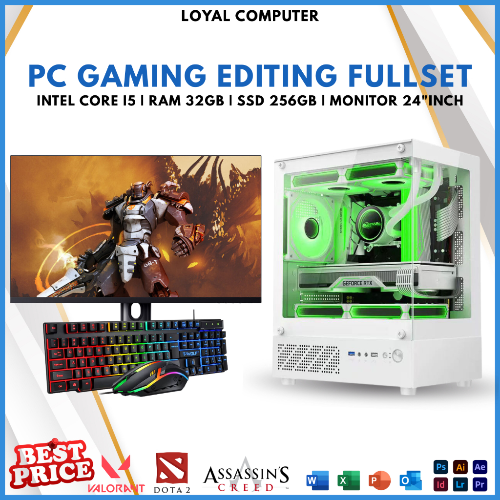 PC Rakitan Gaming FullSet I5 9500 RAM 32GB SSD 256GB Led 24 Inch Keyboard Mouse Gaming Bergaransi