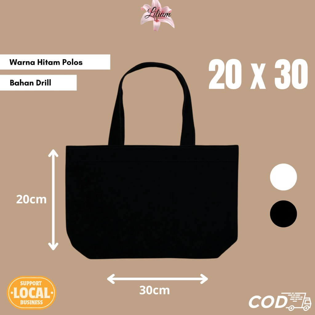 Totebag Landscape Hitam Polos 20x30 | Totebag Berbagai Ukuran | Totebag Landscape | Totebag Drill | 