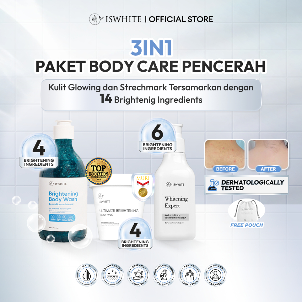 ISWHITE Bodycare Glowing Level Up - Paket Perawatan Tubuh Menyamarkan Noda Hitam dan Hiperpigmentasi