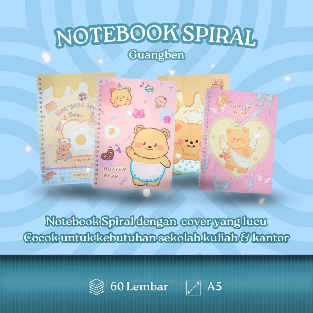 

GUANGBEN - BUKU SPIRAL / BUKU CATATAN / NOTEBOOK SPIRAL A5 60-14 BUTTER BEAR