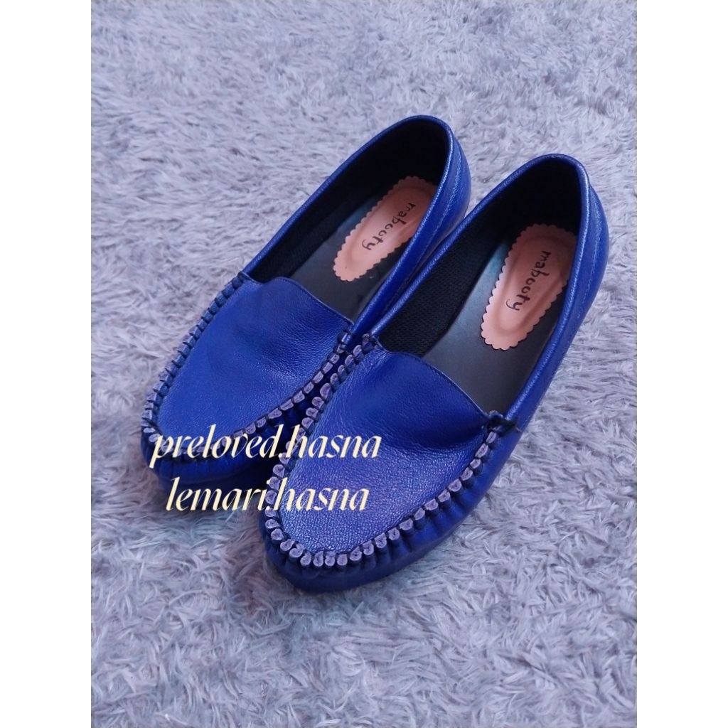 Loafers Heels Blue Kulit Asli