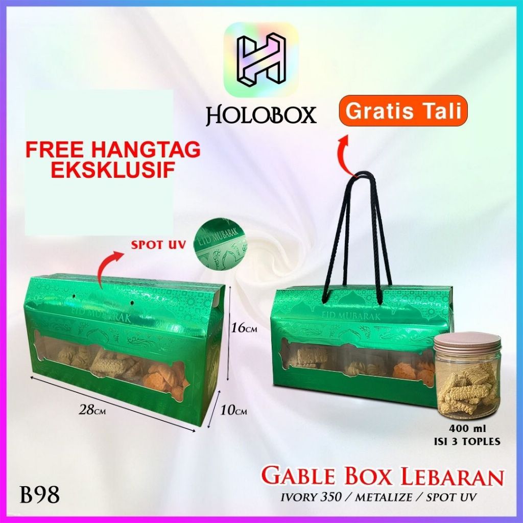

Box Hampers Lebaran Toples 600 ml / Gable Tali / Kotak Mika Idul Fitri / Tenteng Metalize / B98