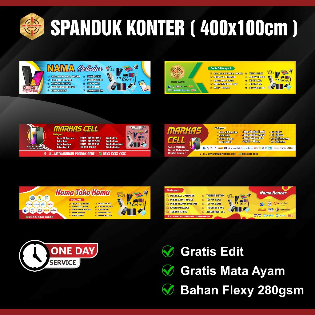 [ 400x100cm ] Spanduk / Banner Konter  Jualan Pulsa dan Token Listrik