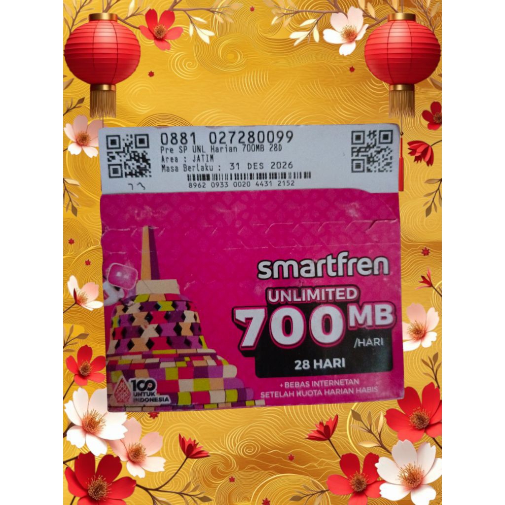 nomor cantik smartfren unlimited 700mb/hari 88 10 272 800 99