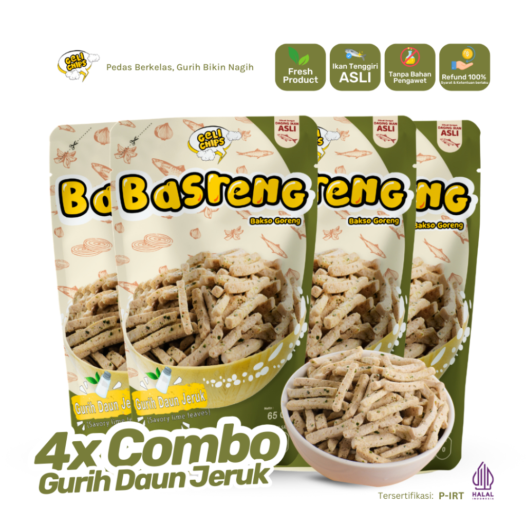 

GELICHIPS - Paket Combo 4pcs Bakso Goreng (BASRENG) Original Gurih Daun Jeruk 65gr