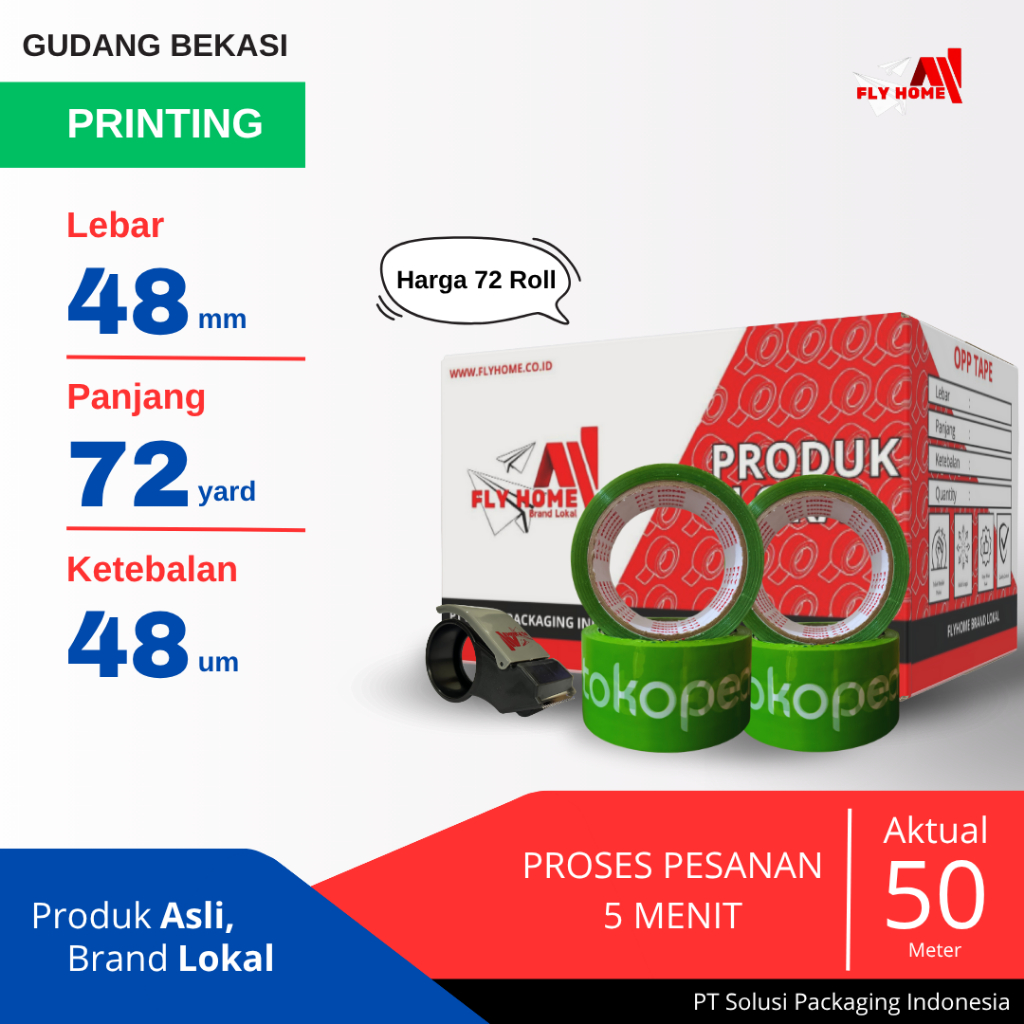 

FLYHOME Lakban Online Shop 48x72Y 2inchi 72 Yard Tk Hijau CARGO