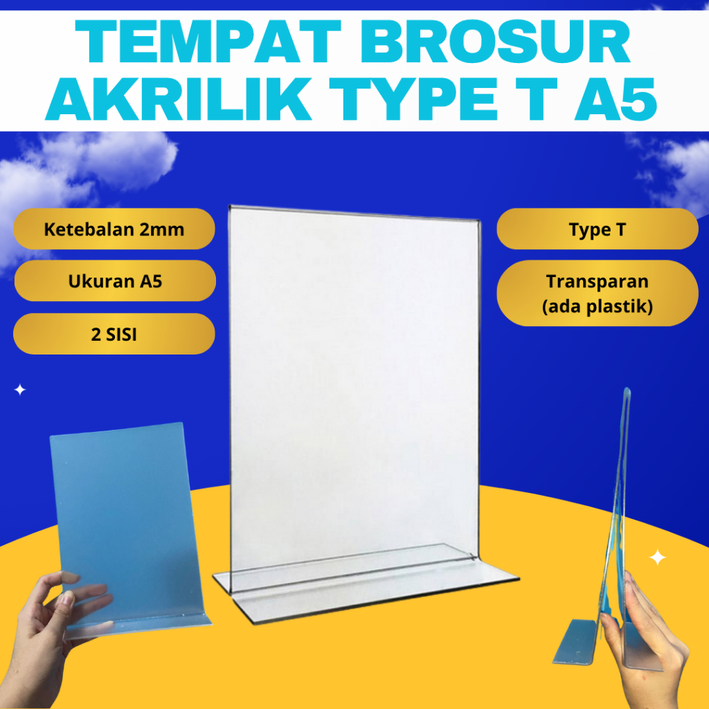 

TEMPAT BROSUR AKLIRIK TYPE T UKURAN A5 2 SISI TERMURAHHHH!!!