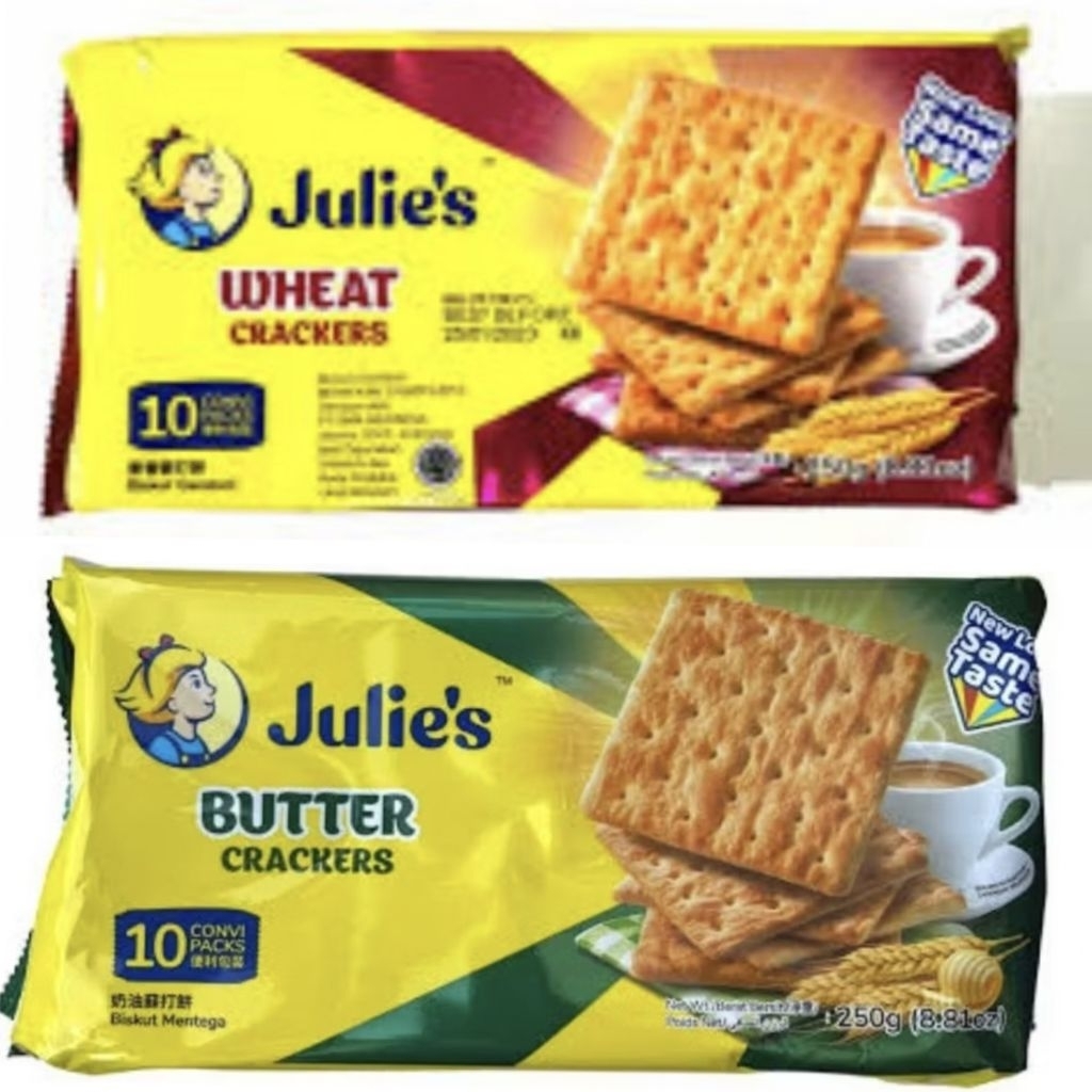 

Julie's Butter Crackers dan Julie's Wheat Cracker / Biskuit Julie / Biskuit Mentega Julies / Julie s Butter
