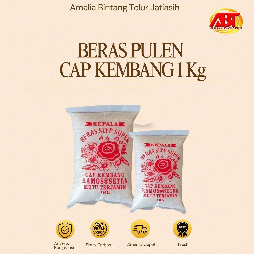 

ABT JATIASIH - Beras Pulen Cap Kembang kemasan 1kg Enak, Putih dan Bersih (FRESH-CEPAT-BERGARANSI)