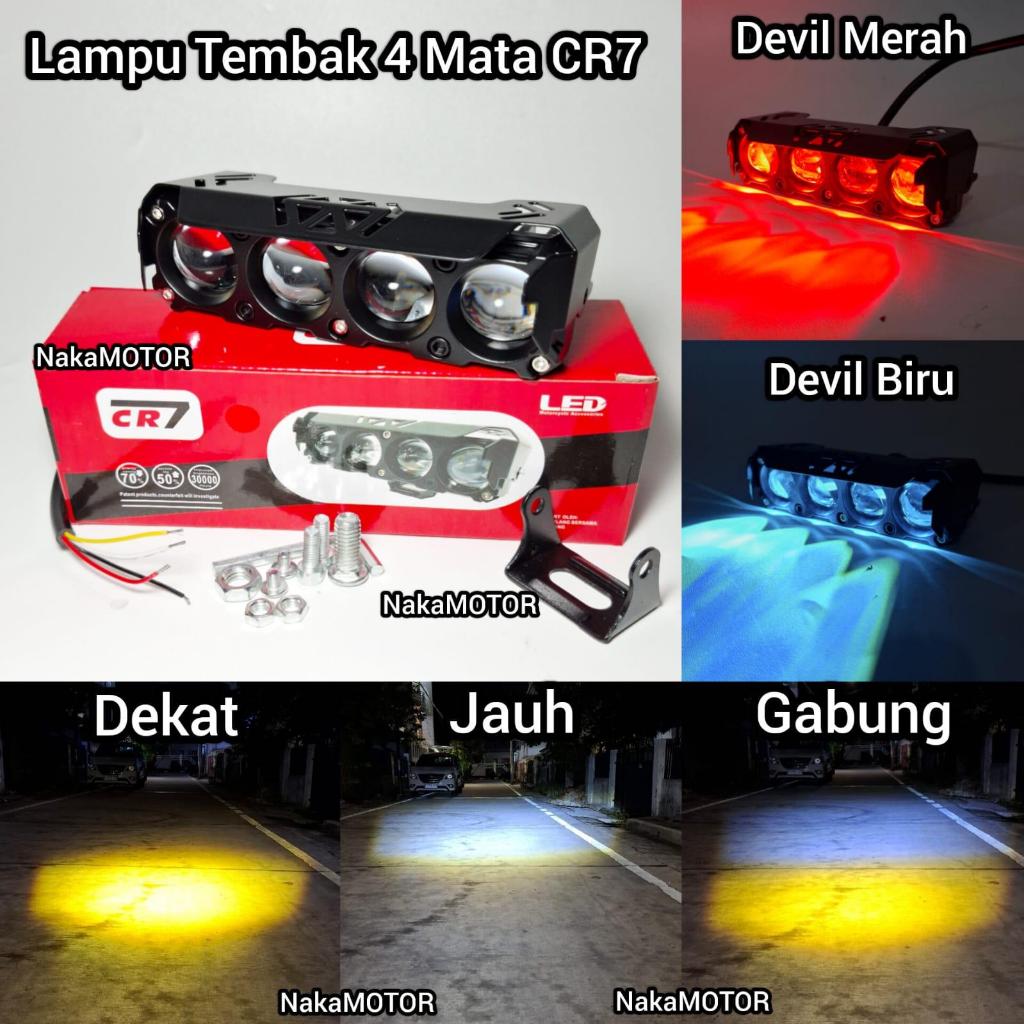 CR7 Lampu Tembak 4 Mata Dengan Topi Tipe 8013 & 1076 Waterproof