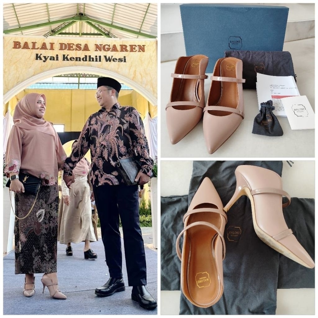 PRELOVED MALONE SOULIERS MAUREEN 70 MM SIZE 35 22 CM MULES DOVE LEATHER SLINGBACK HEELS IN MAUVE/DEE