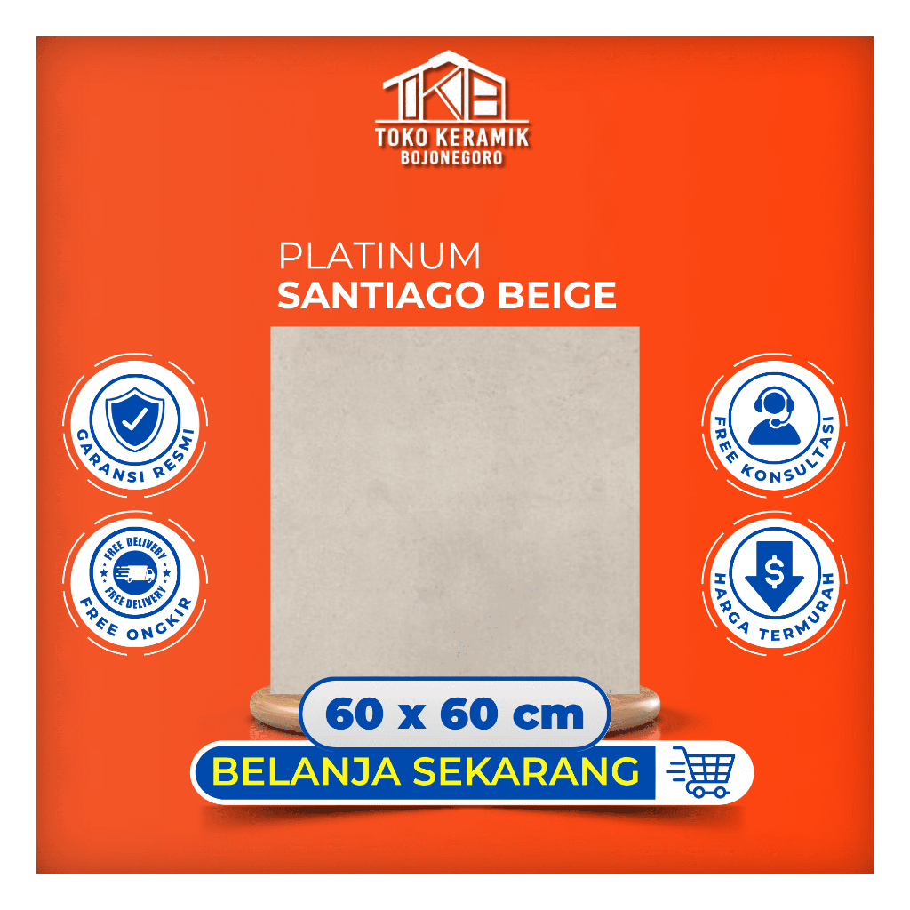 Keramik Lantai Matte Motif Batu 60x60 cm Platinum | Santiago Beige