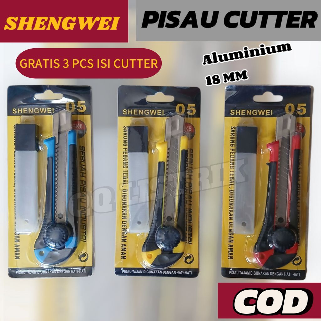 

SHENGWEI CUTTER BESAR 18MM - CUTTER / PEMOTONG MULTIFUNGSI FREE 3 PCS ISI CUTTER.