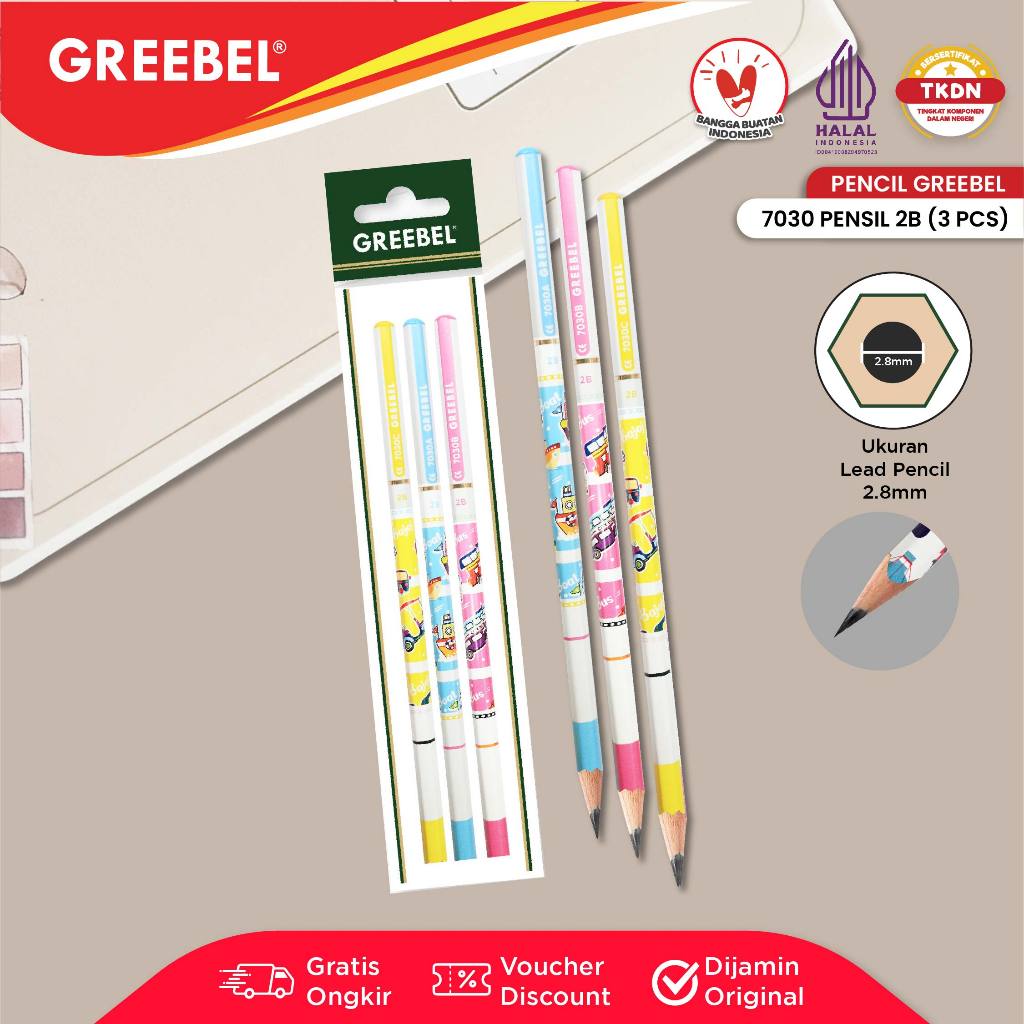 

GREEBEL Pensil Tulis 2B 7030 Dream (3PCS/SET) Pensil Kayu Ujian / Pencil Grafit Graphite / Pensil Gambar