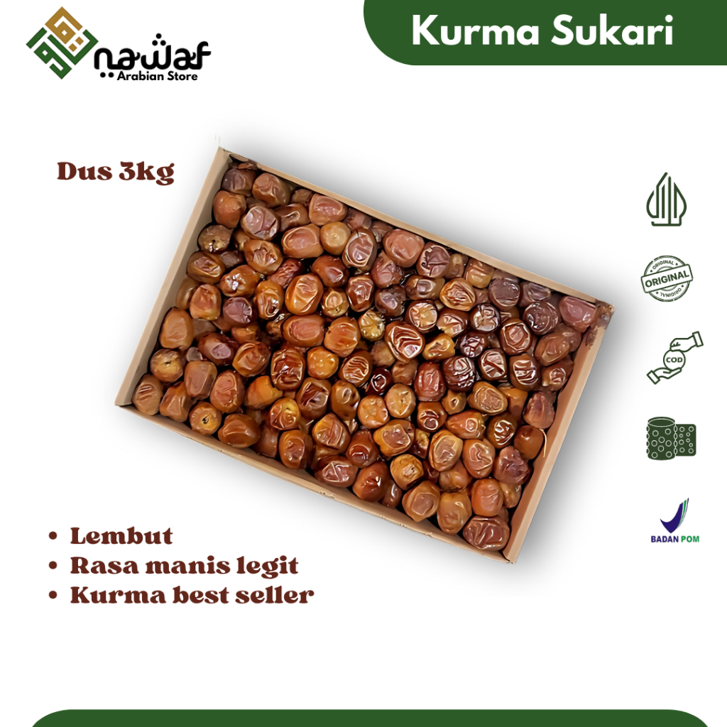 

Kurma Sukari Basah Al Qossim GradeA Wrapping Dus NR 1 BOX 3KG Oleh Oleh Haji Umroh