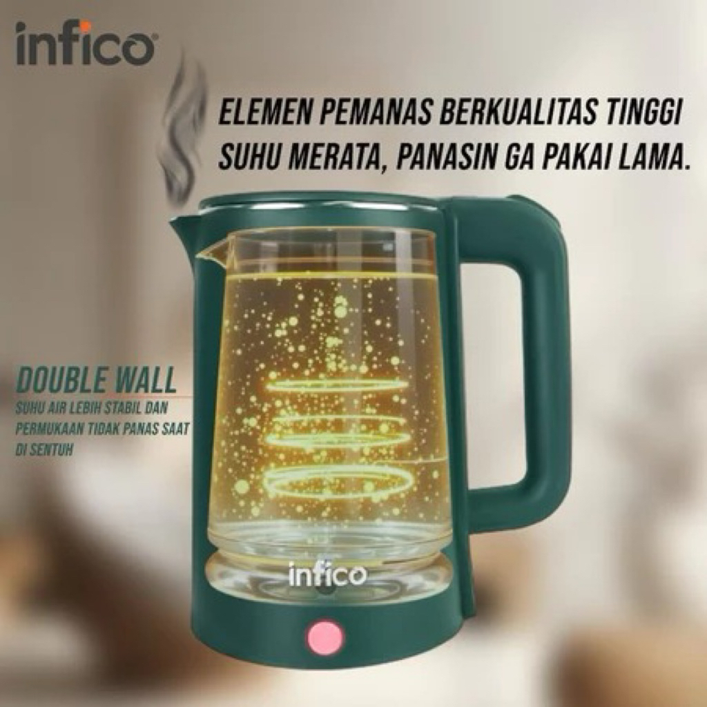 hot deals infico kettle listrik 1,8l stenlis anti karat / kettle hotel traveling / teko pemanas air