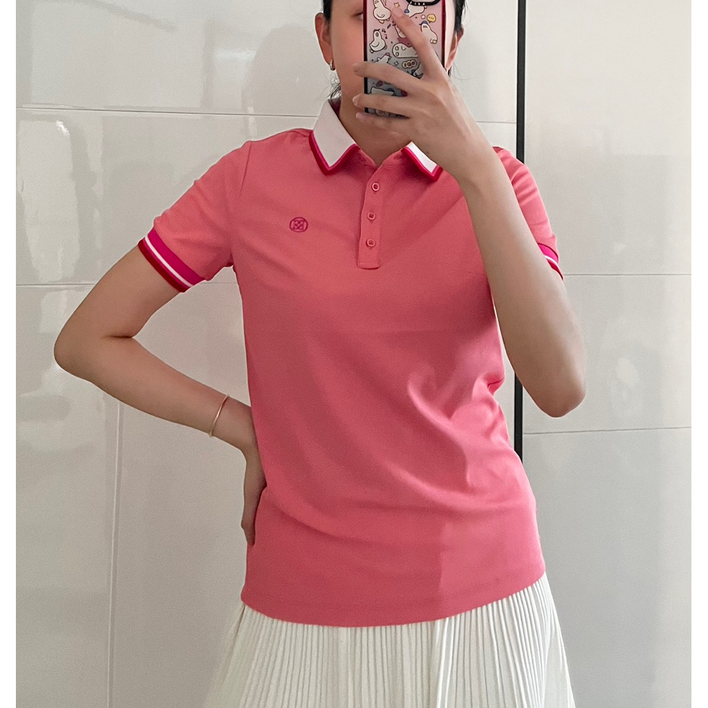 gfore pink collar lace golf polo baju golf wanita