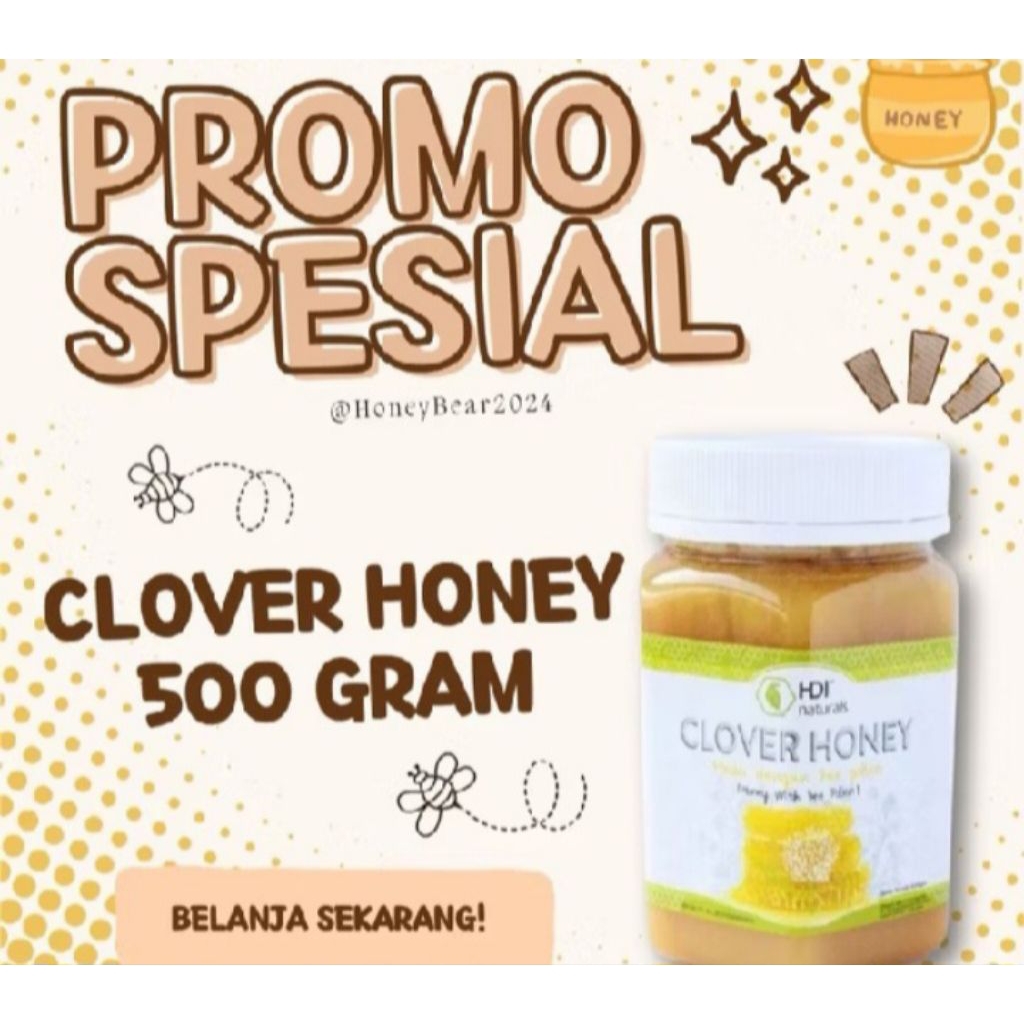 

madu clover honey 500gr ori exp 2028 free sendok kayu