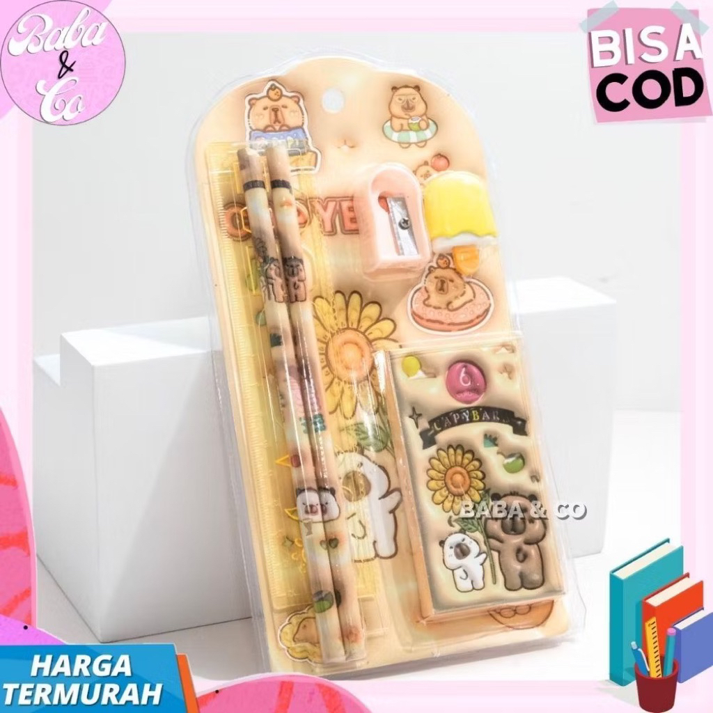 

Paket Alat Tulis CAPYBARA 5 In 1 Set Alat Tulis XIMI CAPYBARA Lucu Unik Penggaris Pensil CAPYBARA Serutan Kapibara CAPYBARA Imut