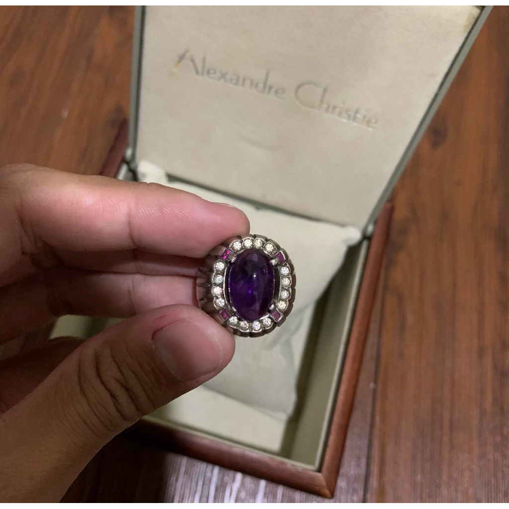 Batu kecubung Kalimantan borneo ring perak UK 19