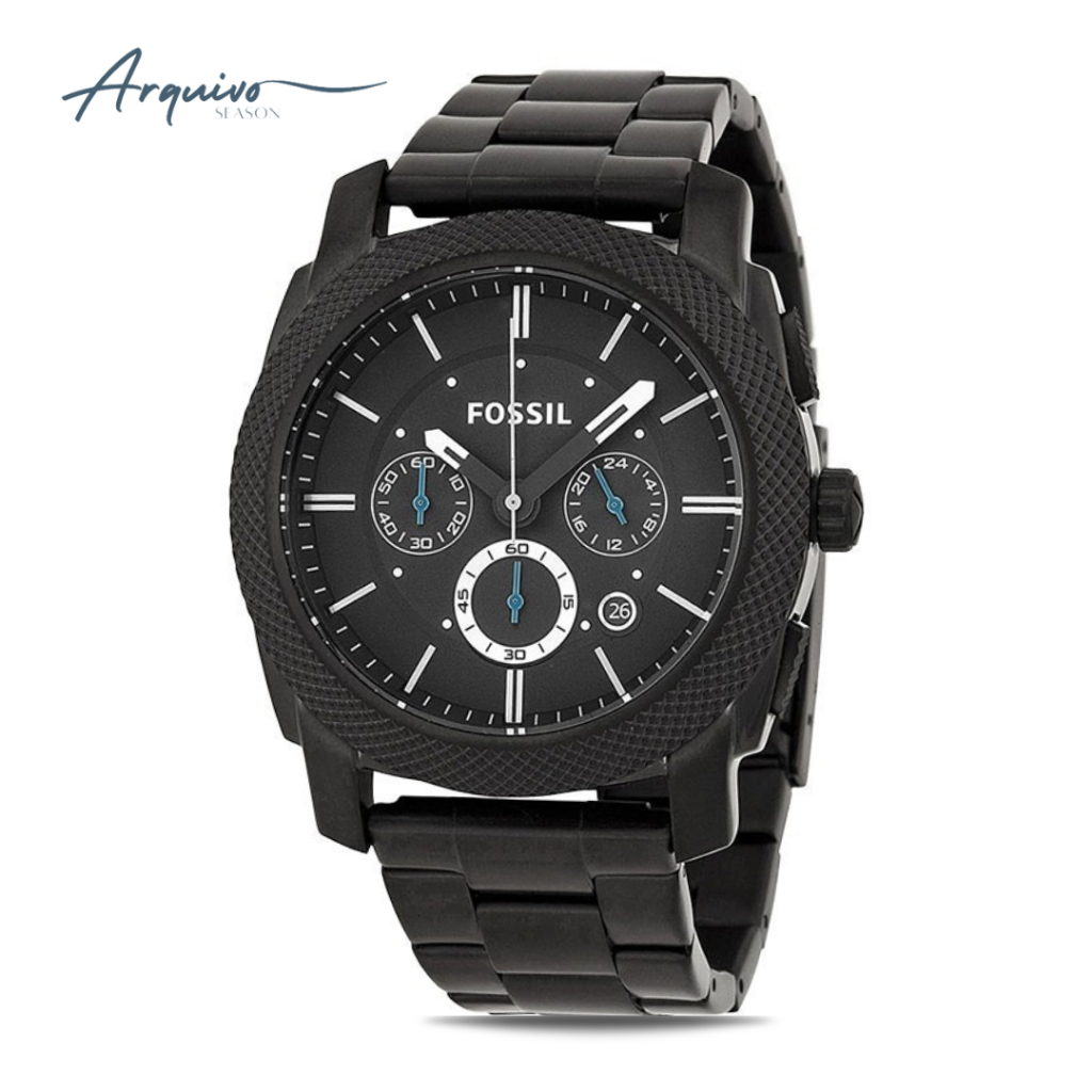 Jam Tangan Fossil Pria Machine Chronograph Black Stainless Steel Mewah Sporty Original FS4552