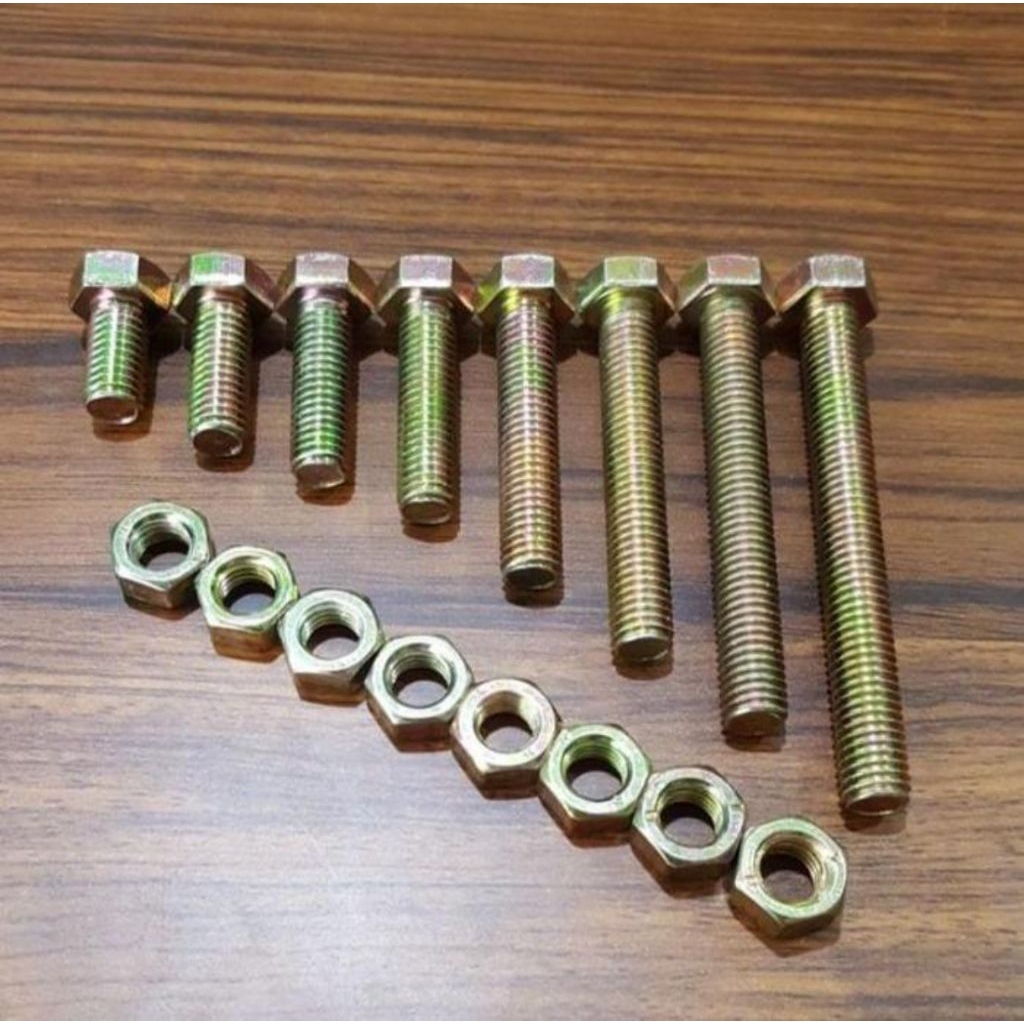 baut dan mur kuning M6 drat P1.0 // baut hexagon kepala kunci 10mm batang 6mili panjang 8m / 10m / 1