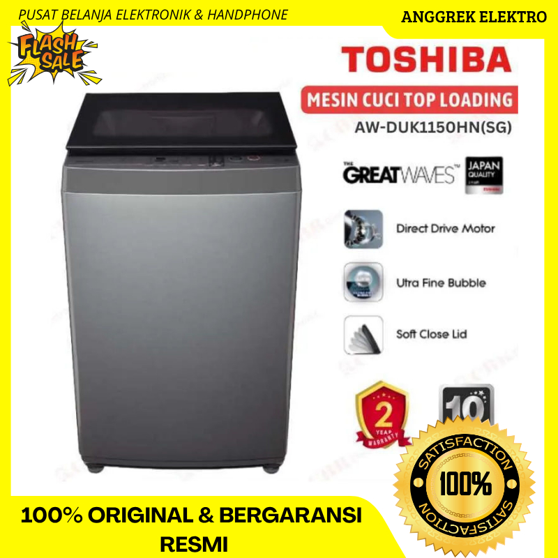 TOSHIBA Mesin Cuci Top Loading 10,5kg Model AW-DUK1150HN(SG) - Mesin Cuci Bukaan Atas Kualitas Jepan