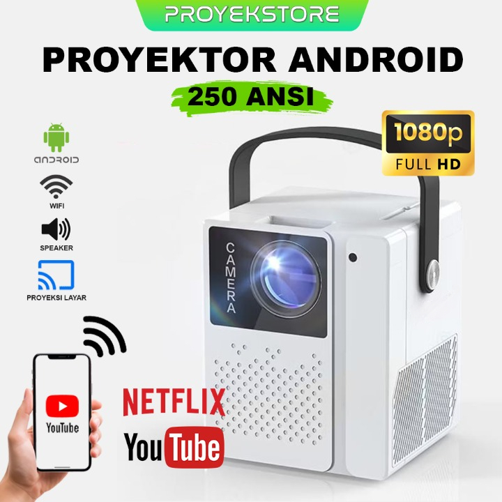 Proyektor Android 7700 Lumens dilengkapi Speaker, Wifi & Bluetooth bisa Youtube & Netflix UHD 1080P