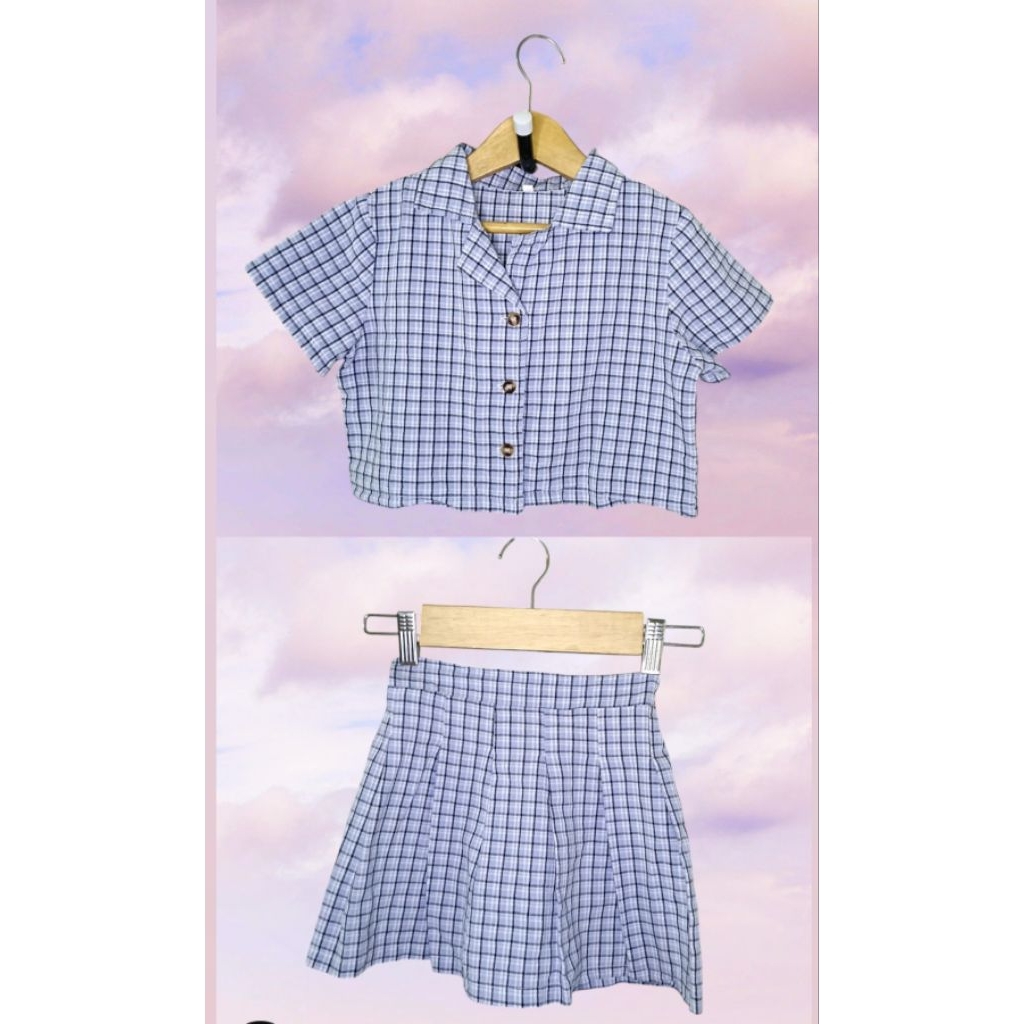 Shein Kids One Set Skirt Tartan Blue