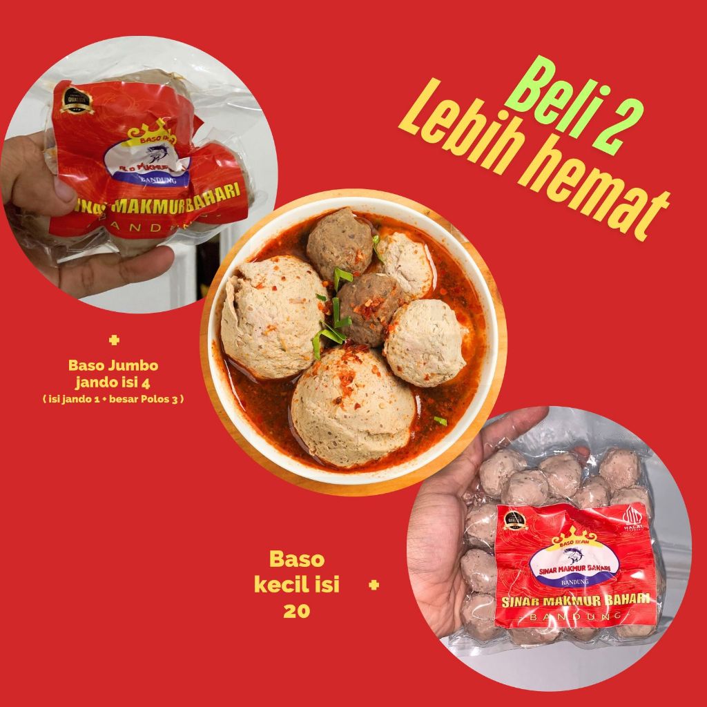 

SMBahari | Beli 2 Lebih Hemat Baso Jumbo Jando isi 4 + Bas Kecil Isi 20 Gratis Bumbu Dan Chili Oil