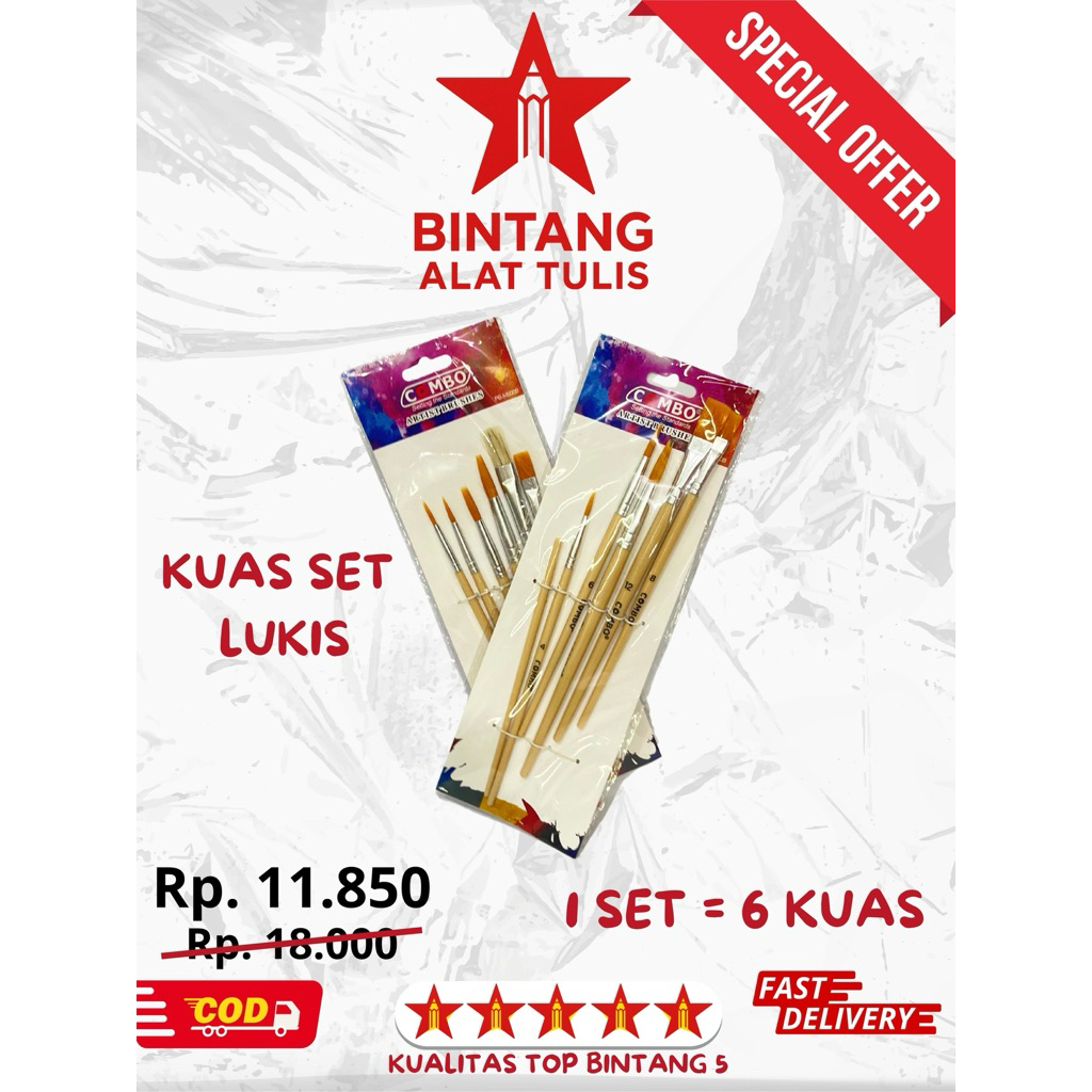 

Kuas Lukis Set Combo Isi 6 Kuas Berbagai Ukuran | Kuas Cat Air Acrylic Lukis Sekolah Hobi Murah