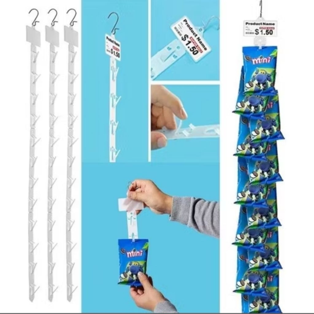 GANTUNGAN SNACK DISPLAY WARUNG MINIMARKET CLIP STRIP DISPLAY MAKANAN DAN ALAT PEMBOLONG SNACK