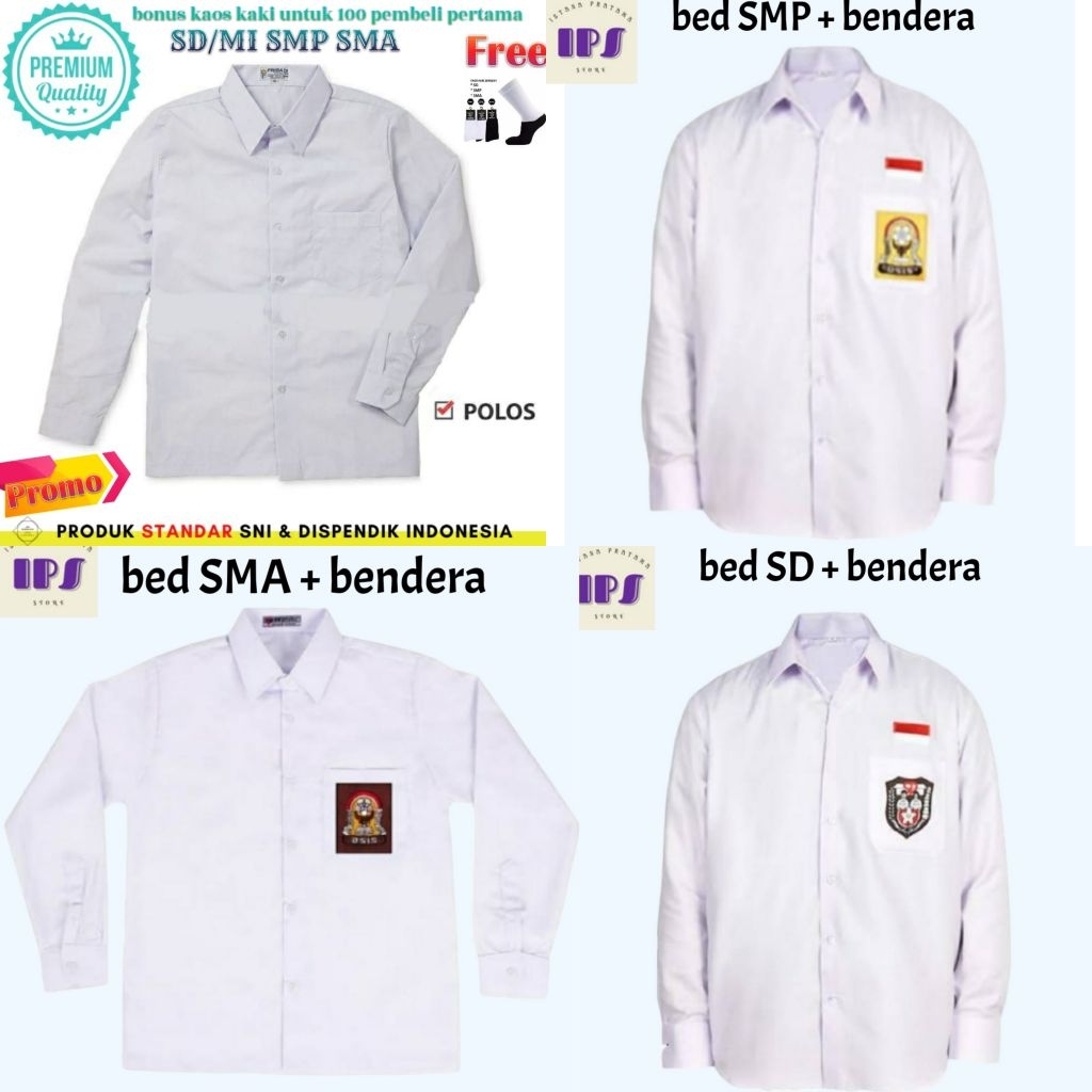 Seragam Sekolah SD MI SMP SMA Lengan Pendek Lengan Panjang Putih Polos Kemaja Seragam Anak