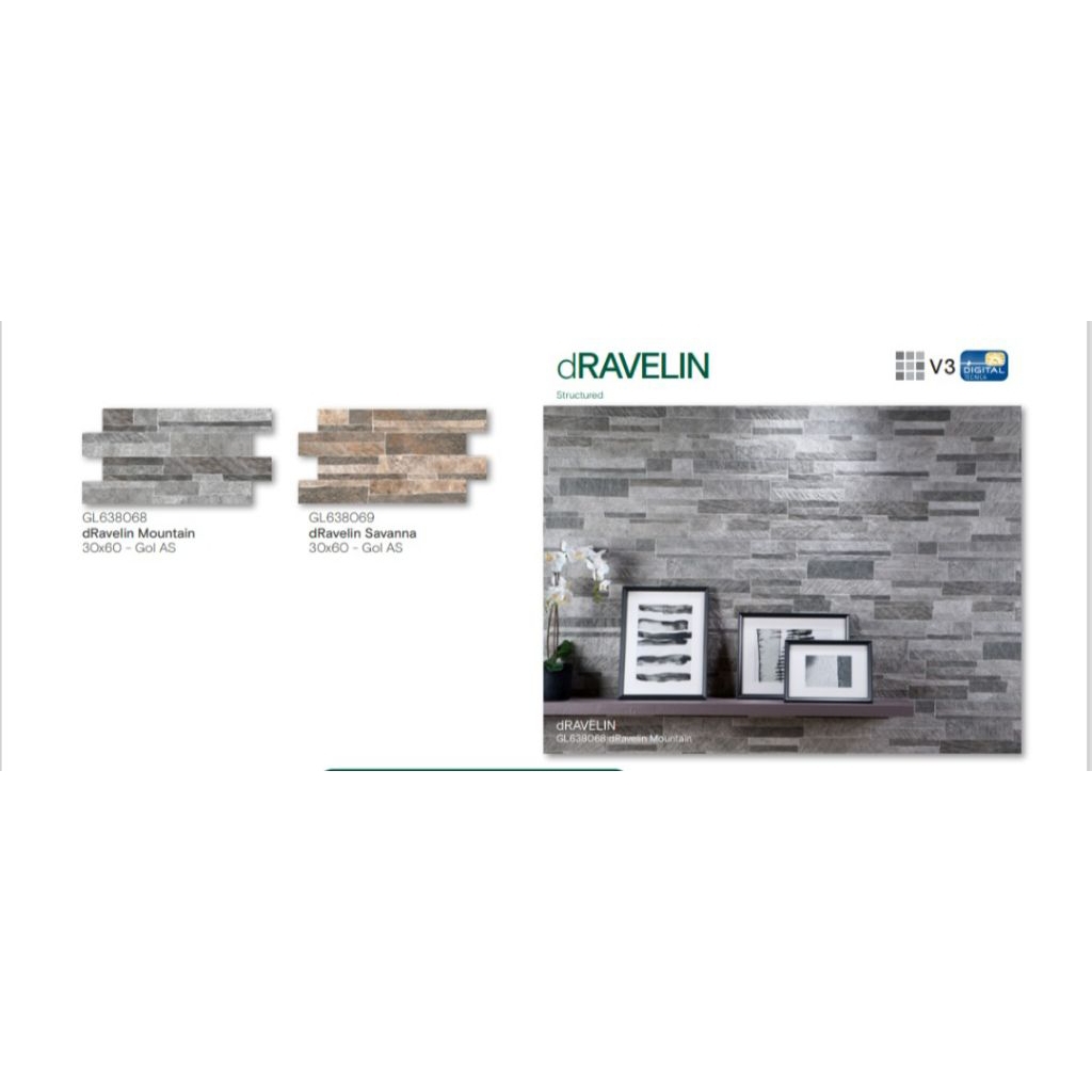 KERAMIK MERK ROMAN INTERLOK TILES TIPE dRAVELIN MOUNTAIN, SAVANNA UKURAN 30X60 PERMUKAAN TEKSTURE MA