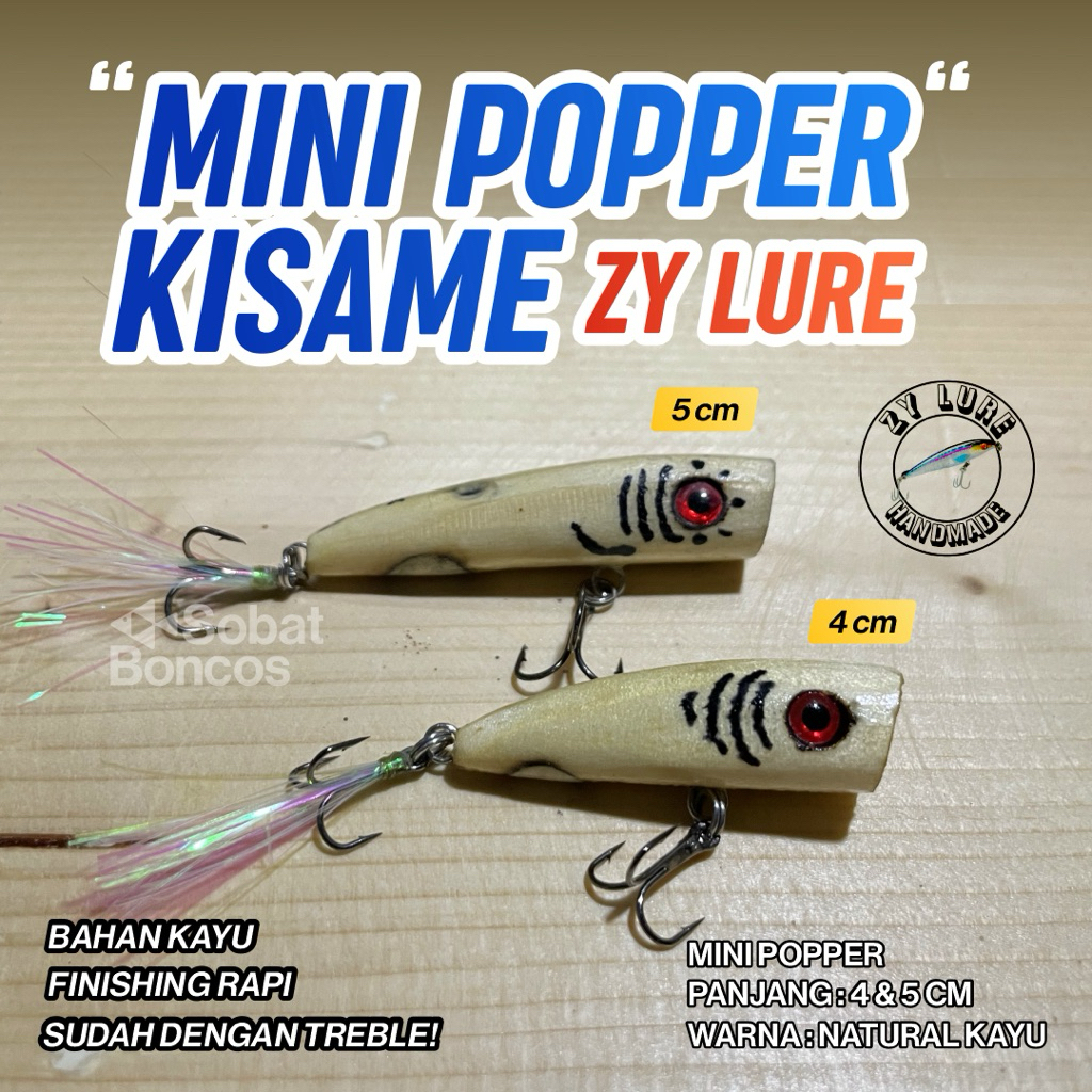 MINI POPPER KISAME ZY LURE / Umpan Top Water / Popper / Natural Wooden Lure