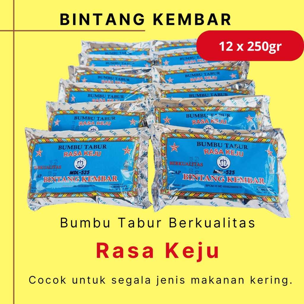 

Bumbu Tabur Rasa Keju merk Bintang Kembar mdl 525 1 Bal ( 12 sachet x 250gr )