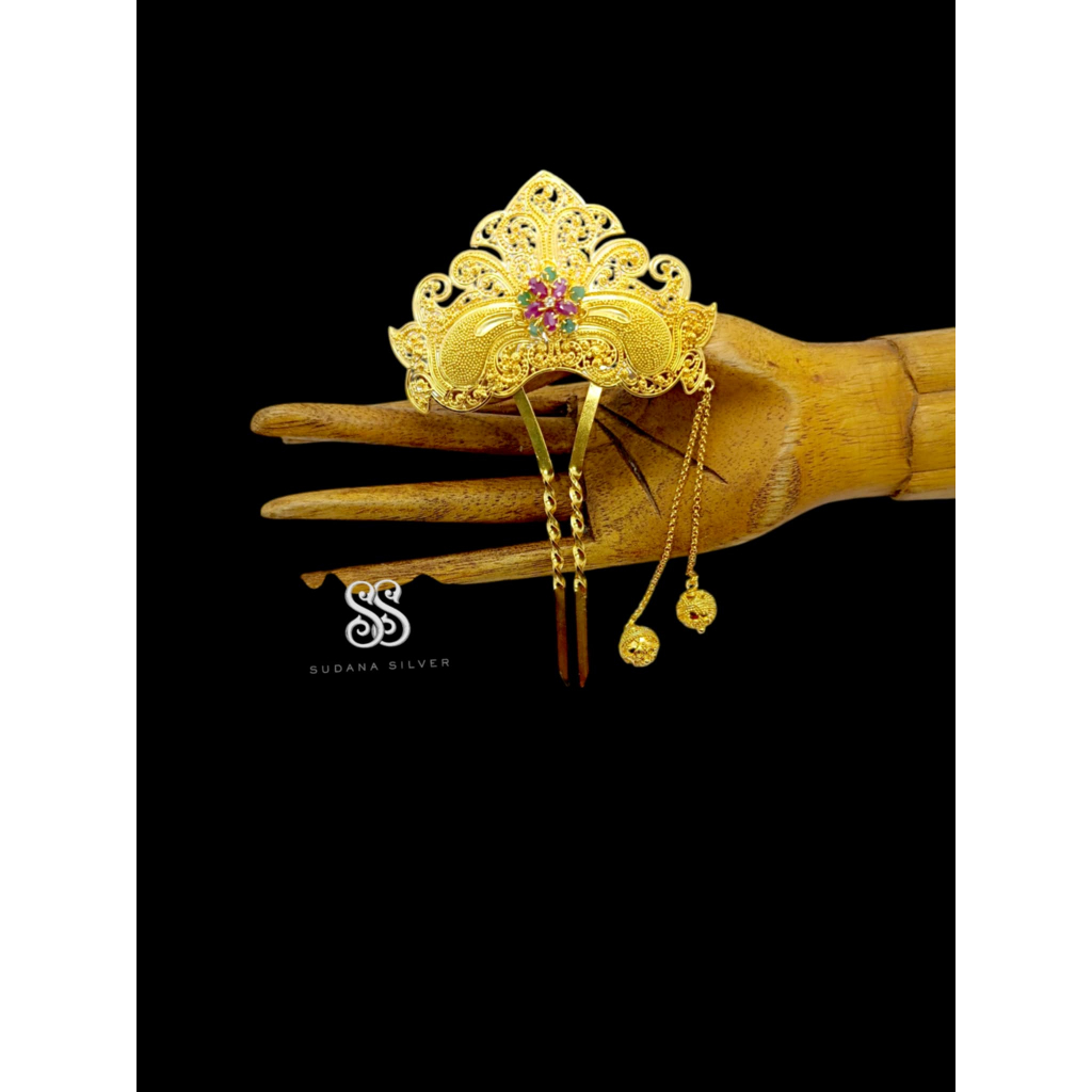Cucuk Rambut Tusuk Konde Perak Ruby Dayang Silver 925 Gold Plated  Handmade Bali Aksesoris Sanggul