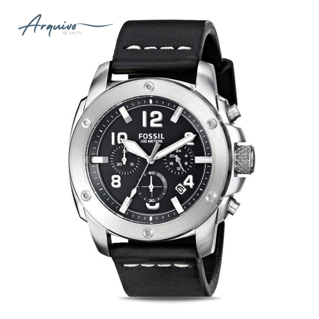 Jam Tangan Fossil Pria Machine Chronograph Kulit Black Sporty Casual Original FS4928