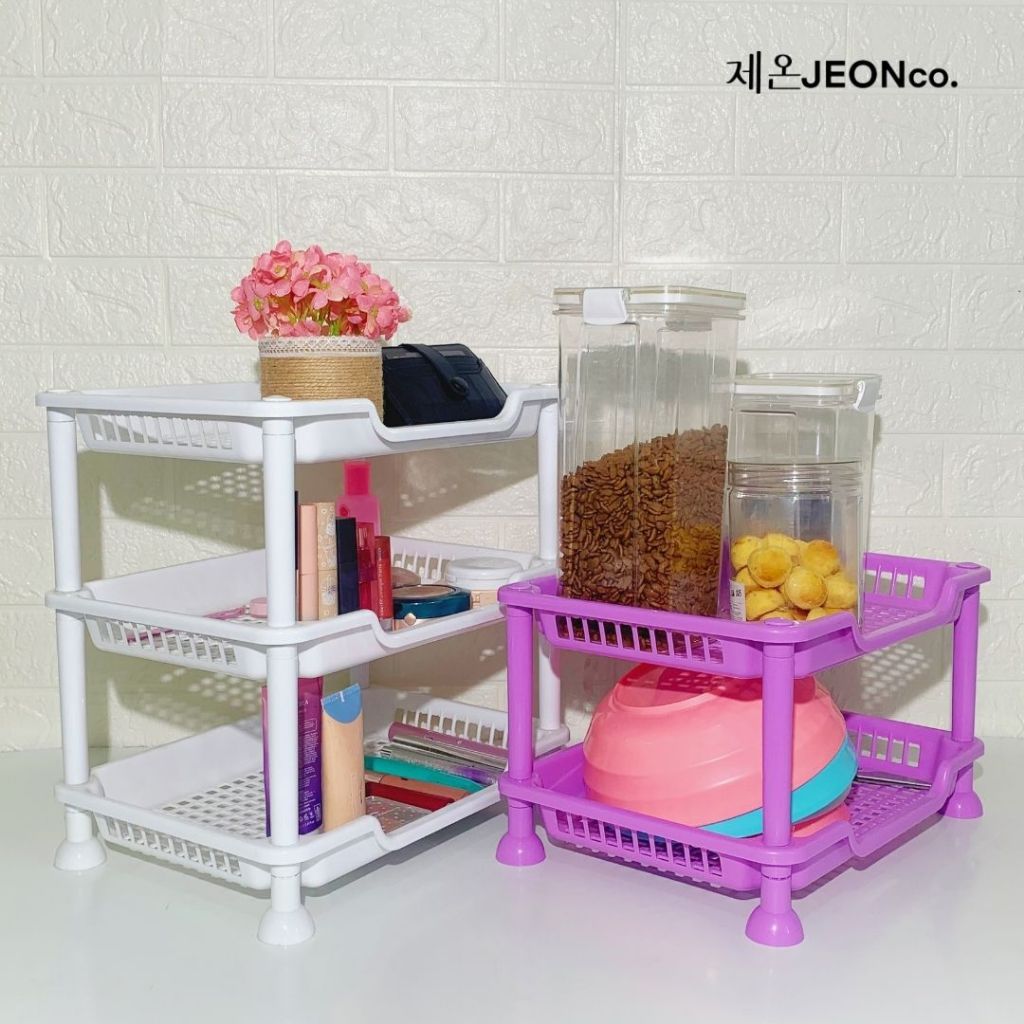 RAK SEGI EMPAT PLASTIK SERBAGUNA 2 SUSUN DAN 3 SUSUN Tempat Penyimpanan Alat Tulis Obat Bumbu Dapur