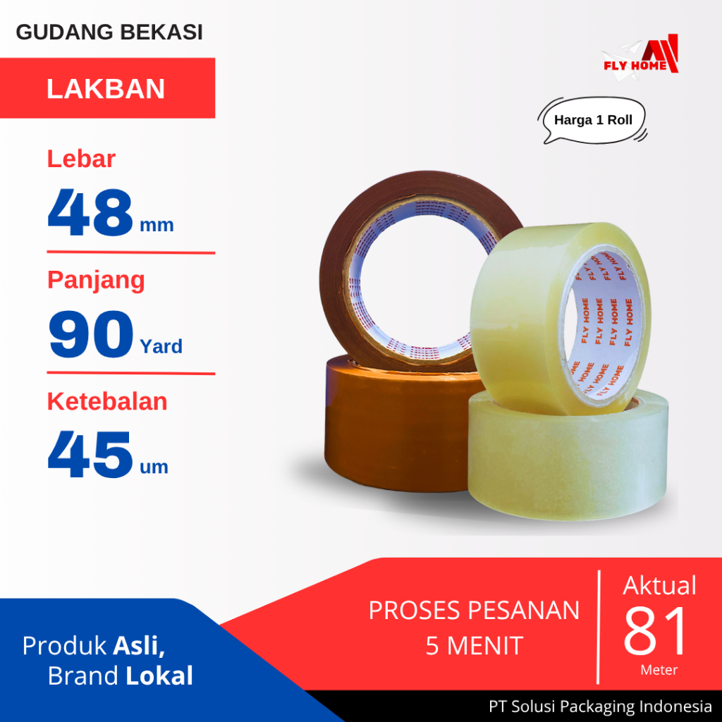 

FLYHOME 1Roll Lakban Bening Coklat 48x90Y 2inch 81METER 90 Yard