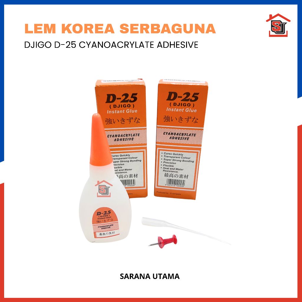 

Lem Korea / Instant Glue D-25 DJIGO / Lem Serbaguna Cyanoacrylate Adhesive Kuat Tahan Lama 15gr