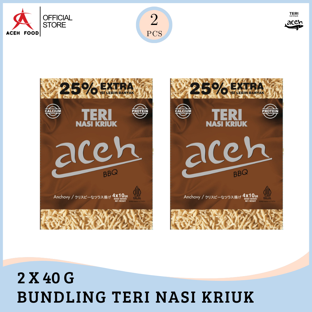

Bundling Isi 2 Teri Aceh Nasi Kriuk Crispy BBQ Kemasan Sachet 40gr x 2pcs - Aceh Food