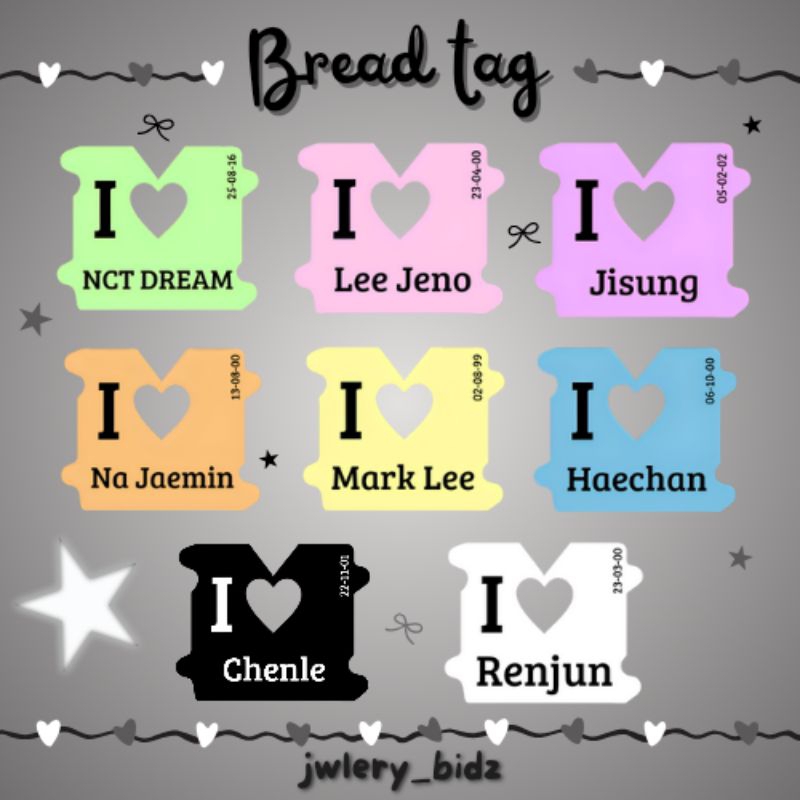 

BREAD TAG by jwlery_bidz || keychain nct dream|| keychain kpop || keychain custom || gantungan kunci roti || keychain roti