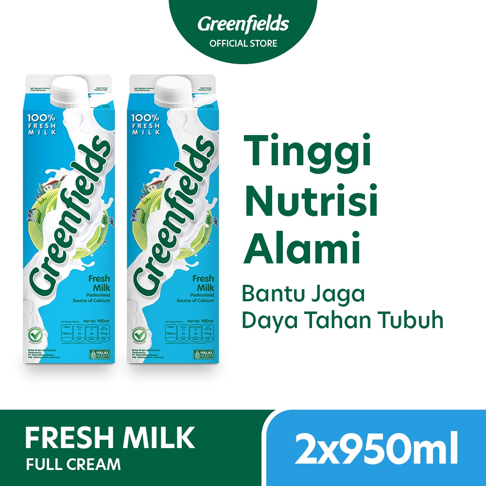 

[Twinpack] Susu Segar Greenfields - Fresh Milk Full Cream 950ml x 2pcs