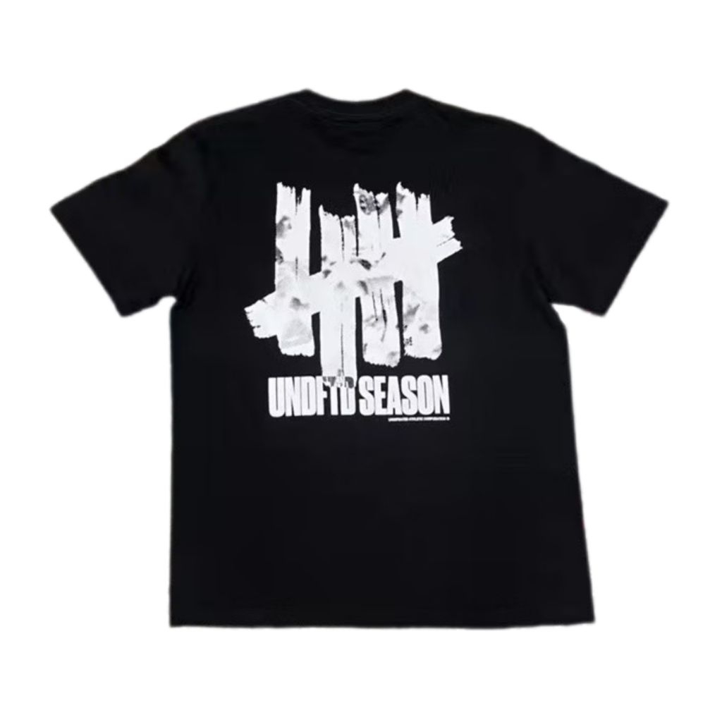 Kaos T-shirt Bape Undefeated five-bar logo residual dark print Baju men's and women's cotton crewnec