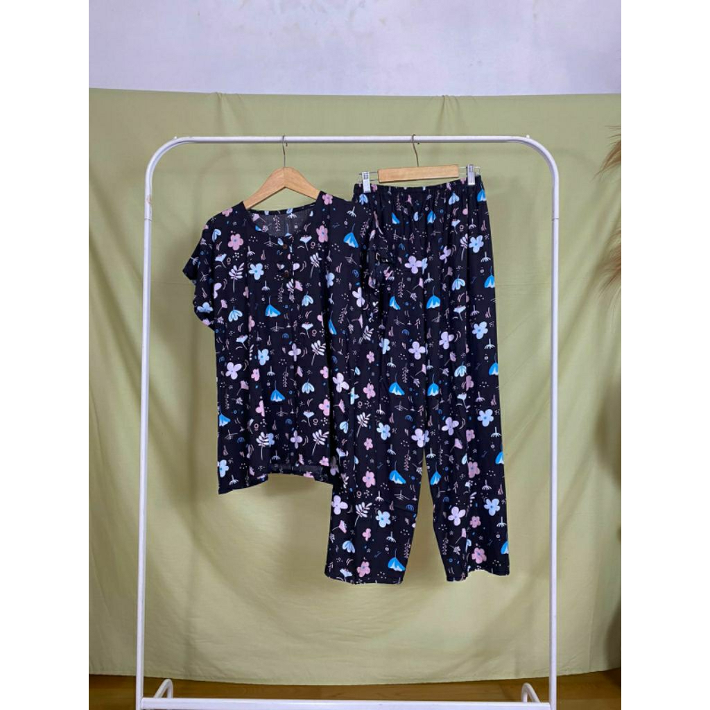 MEGA HOMEY SET / HOMEY SET RAYON MOTIF CANTIK KEKINIAN ADEM NYAMAN DIPAKAI / ONE SET RAYON CANTIK LE